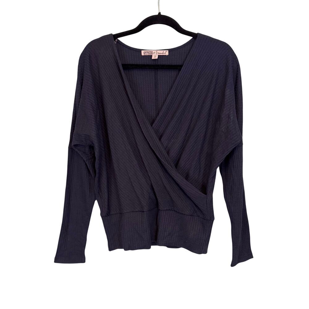 Gypsies & Moondust Sweater Womens M Blue Thermal Knit Wrap Long Sleeve Pullover